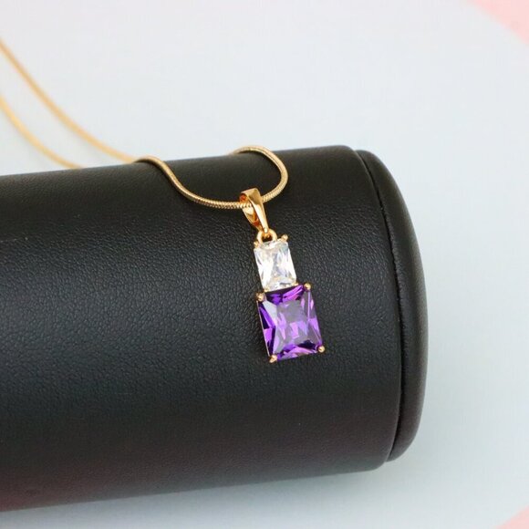 "Elegant Purple Pendant with Gold-Plated Finish – Luxe & Vibrant Style, XPPT1810 - Picture 4 of 13